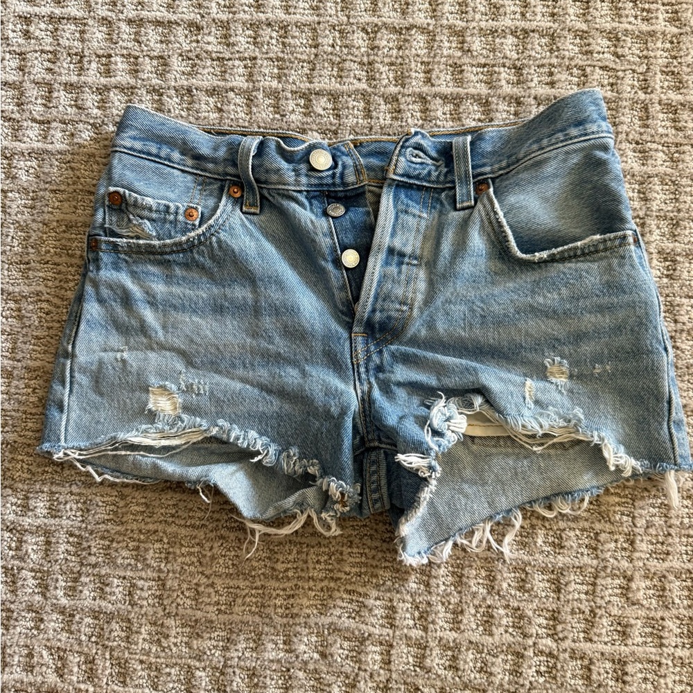 Levi's 501 Light Blue Distressed Jean Shorts